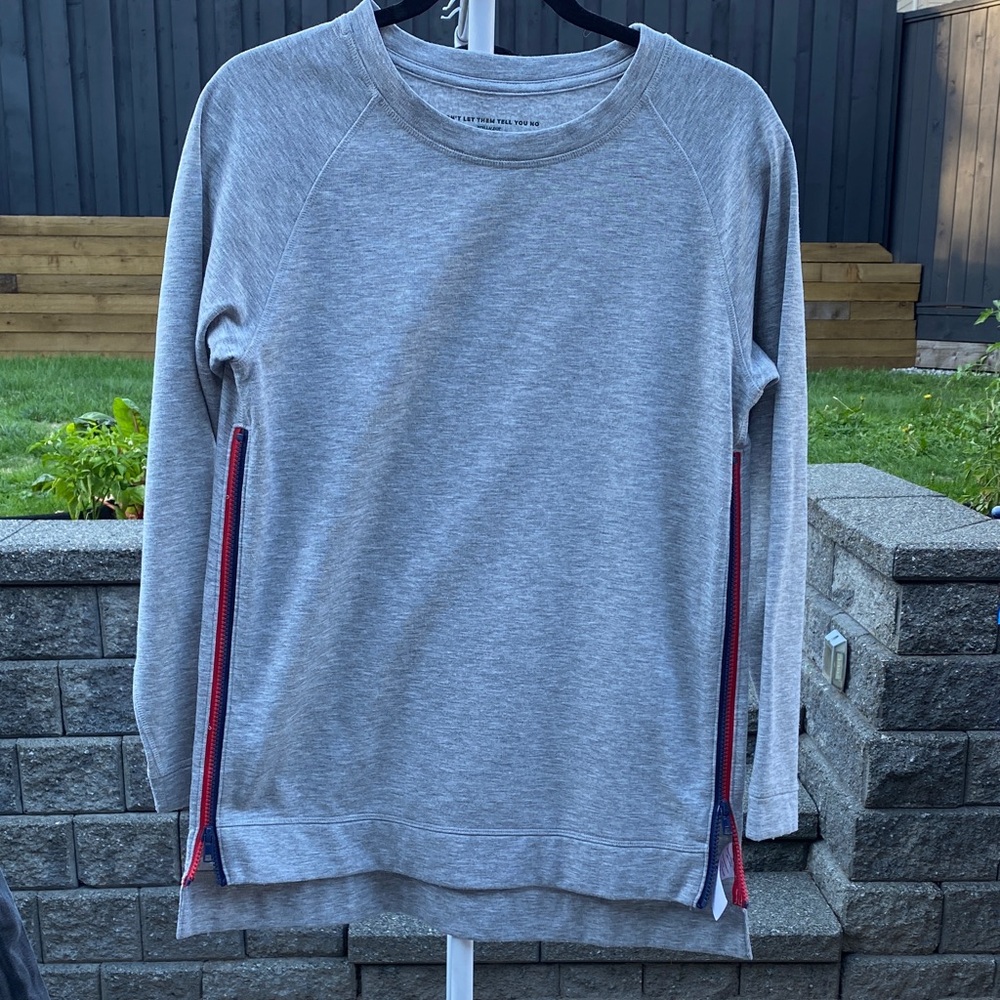 Stella & Dot Gray Sweatshirt with Red and Blue Side Zippers